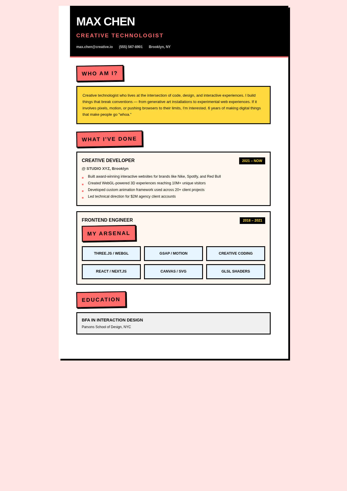 Neo brutalist simple resume